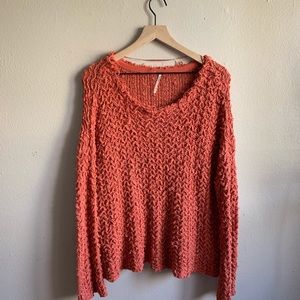 Free People Rust V-Neck Pullover Sweater XS